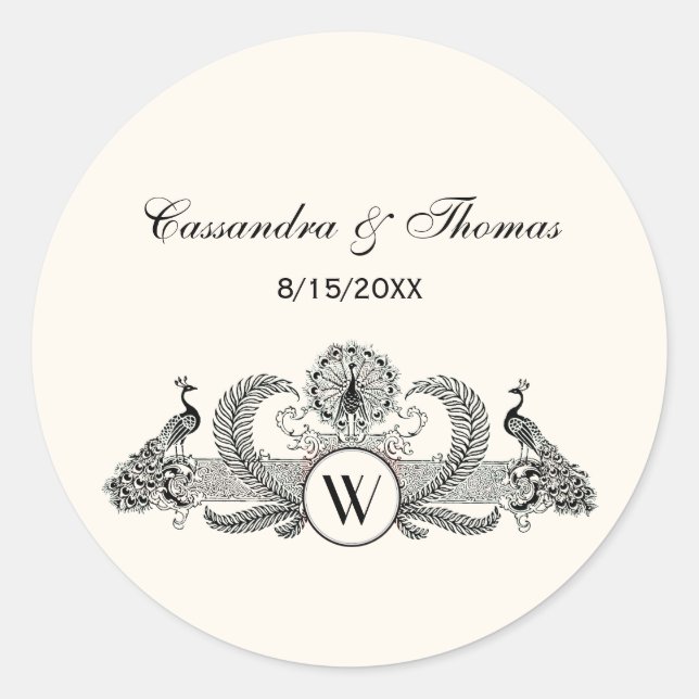 Adesivo Vintage Peacocks Monograma Ivory BG (Frente)