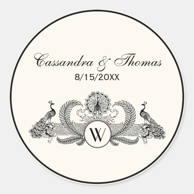 Adesivo Vintage Peacocks Monograma Ivory BG (Frente)