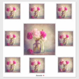 Adesivo Vintage Peony Bouquet in Glass Vases
