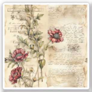 Adesivo Vintage - Pergaminho - Carta de Amor com Flores (1