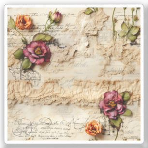 Adesivo Vintage - Pergaminho - Carta de Amor com Flores (8