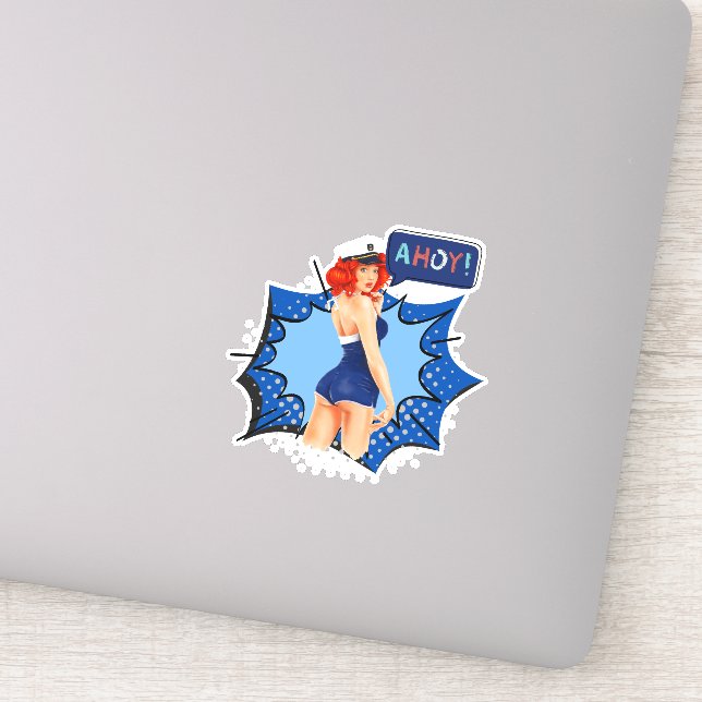 Adesivo Vintage Pin Up Girl, Ahoy Sailor (Detalhe)