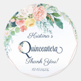 Adesivo Vintage Pink Floral Quinceanera Obrigado