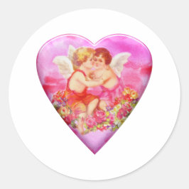 Adesivo Vintage Pink Heart Cherubs Classic Round Sticker