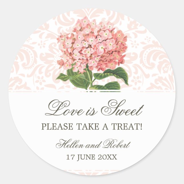 Adesivo Vintage Pink Hydrangea Weding Candy Buffet (Frente)