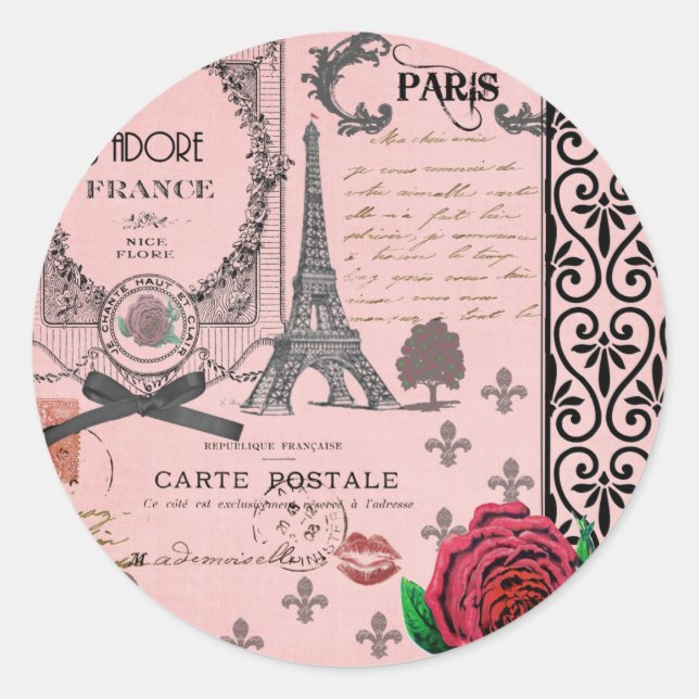 Adesivo Vintage Pink Paris Collage (Frente)