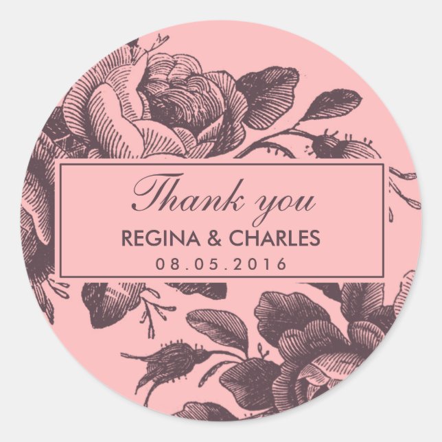 Adesivo Vintage Pink Rose Weding Obrigado Sticker (Frente)