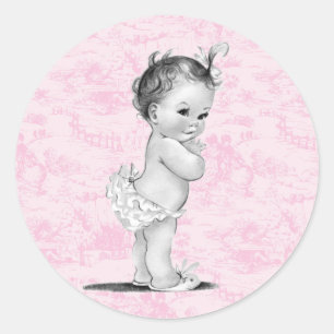 Adesivo Vintage Pink Toile Chá de fraldas Stickers
