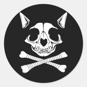 Adesivo Vintage Pirata Cat Kitten Skull Cross Halloween Co