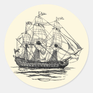 Adesivo Vintage Pirates Galleon, esboço de um navio de 74