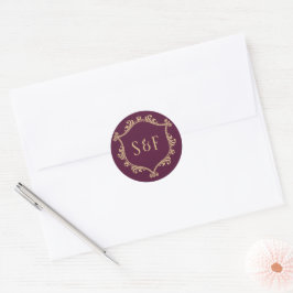 Adesivo Vintage Plum e Dourado Monograma Envelope Selo