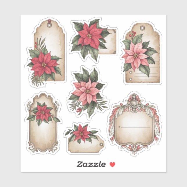 Adesivo Vintage Poinsettia Christmas Ephemera Stickers (Folha)