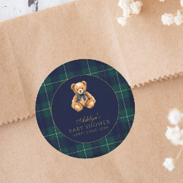 Adesivo Vintage Polo Teddy Bear Baby Shower Round Sticker
