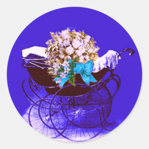 ADESIVO VINTAGE PRAM COM CHÁ DE FRALDAS DE FLORES