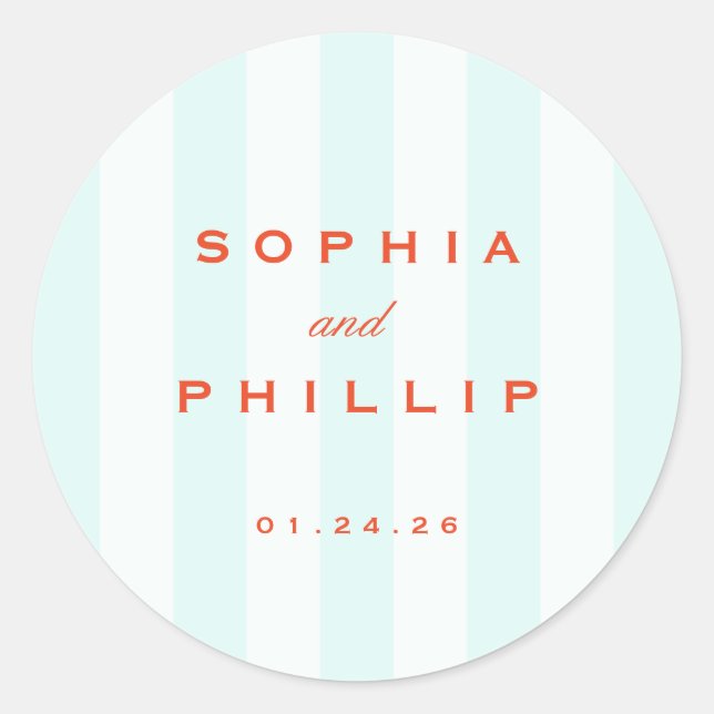 Adesivo Vintage Preppy Stripes Teal Orange Weding (Frente)