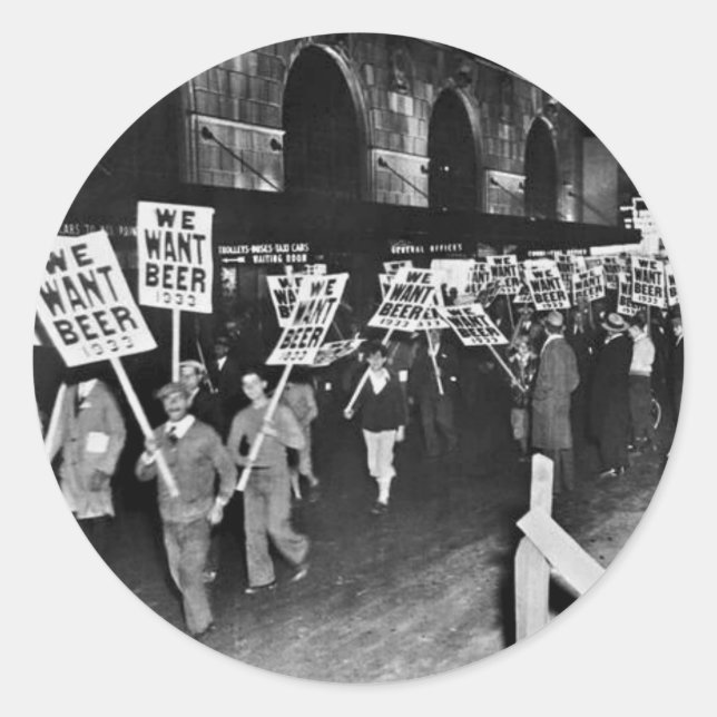 Adesivo Vintage Prohibation Beer, Queremos Cerveja, histór (Frente)