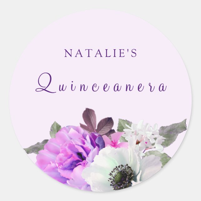 Adesivo Vintage Púrpura Flor Branca Quinceanera Sticker (Frente)
