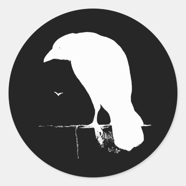 Adesivo Vintage Raven Silhouette White em Preto - Personal (Frente)