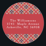 Adesivo Vintage Red Blue Christmas Return Endereço<br><div class="desc">Vintage Red Blue Geométrico Merry Christmas Return Endereço Clássico Round Sticker</div>