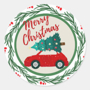 Adesivo Vintage red car feliz natal