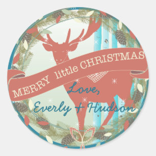 Adesivo Vintage Red Deer Aqua Birch Tree Snowflake