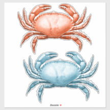 Vintage, Red e Blue Crabs, Vida selvagem do oceano
