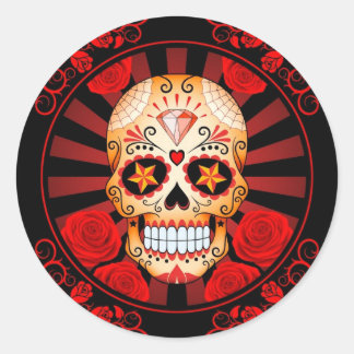Adesivo Vintage Red Sugar Skull com Rosa Poster