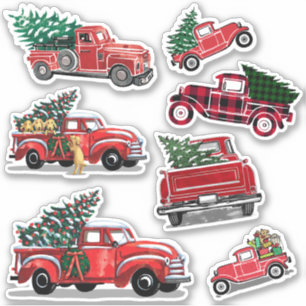 Adesivo Vintage Red Truck Árvore de Natal dá Feriado de 