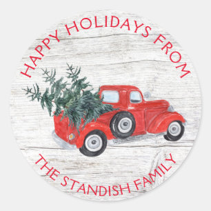 Adesivo Vintage Red Truck Árvores de Natal Barn Wood