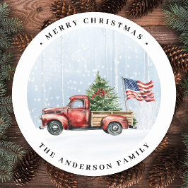 Adesivo Vintage Red Truck Bandeira Patriótica Feliz Natal