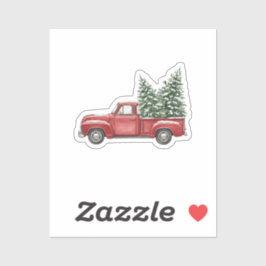Adesivo Vintage Red Truck Carrying Snowy Christmas Tree
