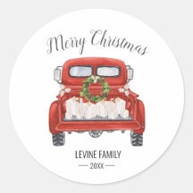 Vintage Red Truck Family Feliz Natal
