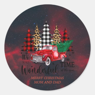 Adesivo Vintage Red Truck Feliz Natal Clássico Rua redonda
