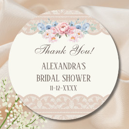 Adesivo Vintage Renda Floral de Marfim Obrigado Chá de Noi