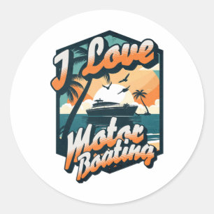Adesivo Vintage Retro I Love Motor Barco Engraçado Boater