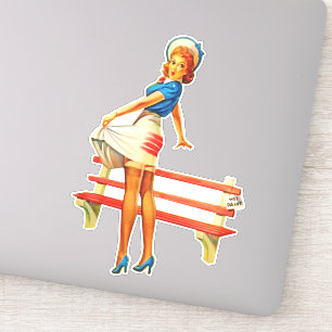 Adesivo Vintage Retro Pin-up Girl com chapéu