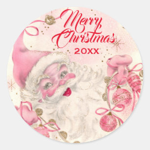 Adesivo Vintage Retro Pink Santa Clause Férias de Natal 