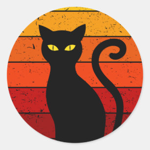 Adesivo Vintage Retro Sunset Halloween Black Cat I