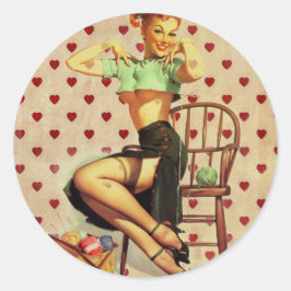 Adesivo Vintage retro tricotando garota