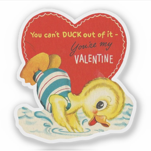 Adesivo Vintage Retro Valentine Swimming Duck (Frente)