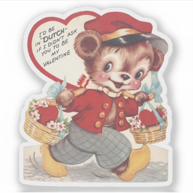 Adesivo Vintage Retro Valentine's Day Dutch Bear Valentine (Frente)