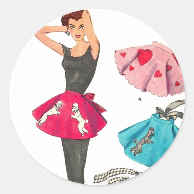 Adesivo Vintage Retro Women 50 Fashion Poodle Skirt Apron (Frente)