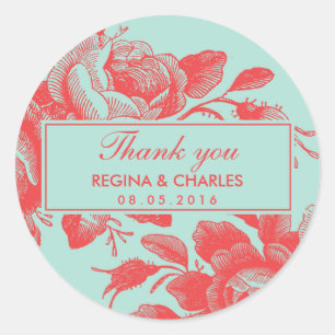 Adesivo Vintage Rosa vermelha Weding Obrigado Sticker