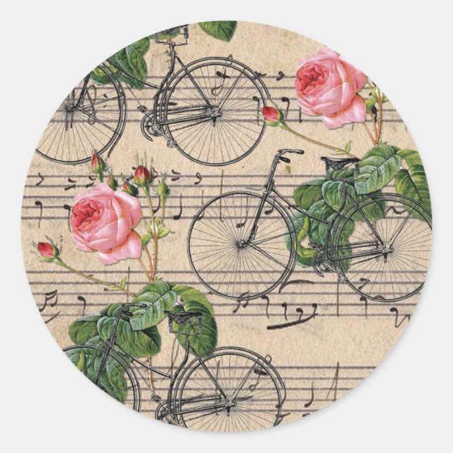 Adesivo Vintage Rosas Rosa e Bicicletas (Frente)