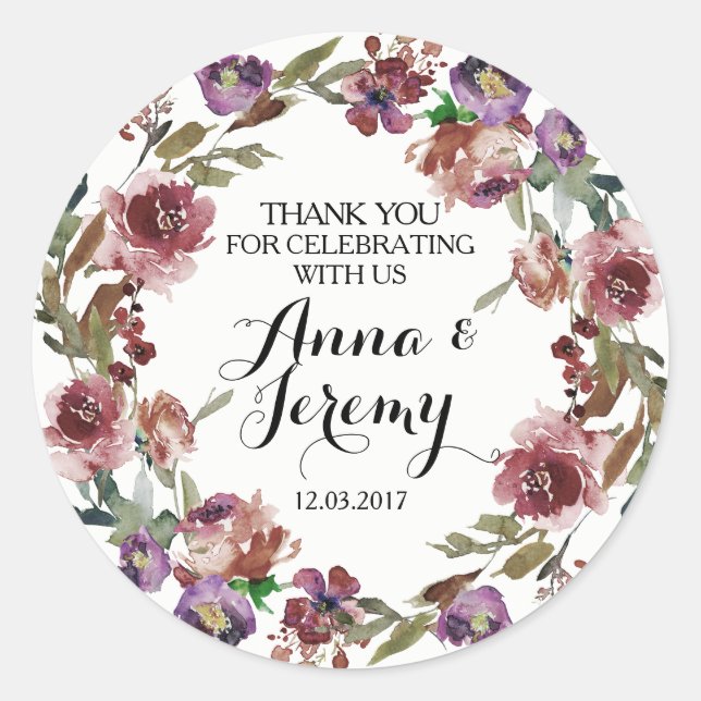 Adesivo Vintage Roxo Floral Wreath Wreath Sticker (Frente)