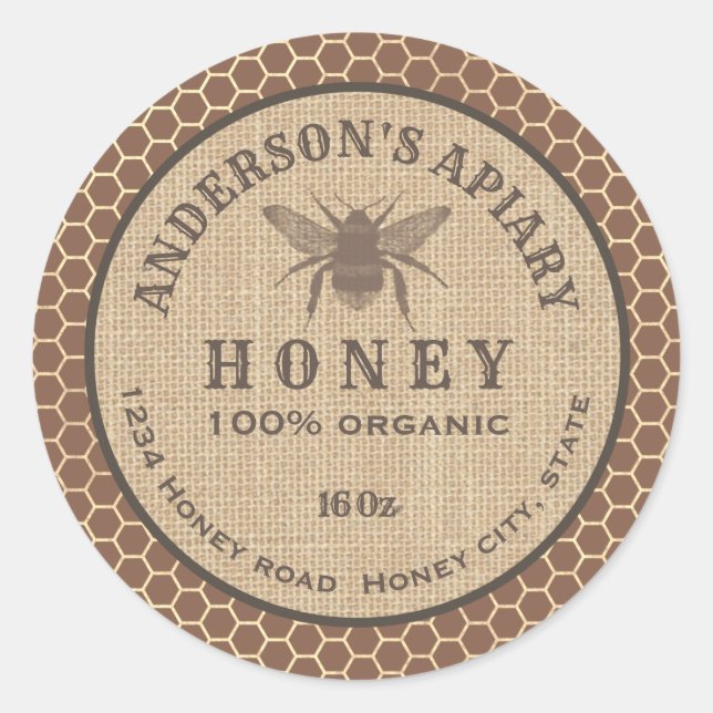 Adesivo Vintage rústica linhagem mel favos (Frente)