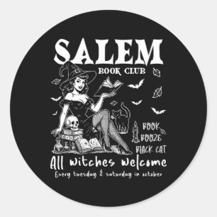 Adesivo Vintage Salem Witch Leading Books Halloween Spooky