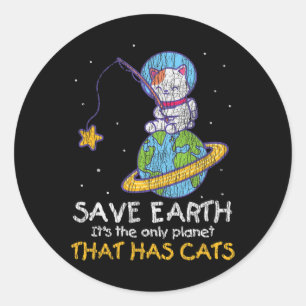 Adesivo Vintage Salva A Terra Que Tem Gato Engraçado Dia D