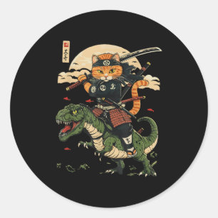 Adesivo Vintage Samurai Cat Dinossaur Japonês Art Graphic