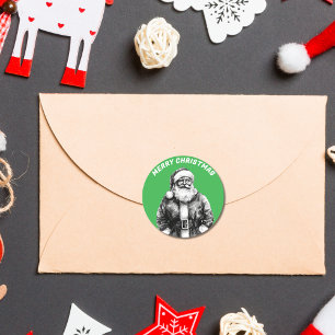Adesivo Vintage Santa Claus, Vintage Claus Green Round Sti